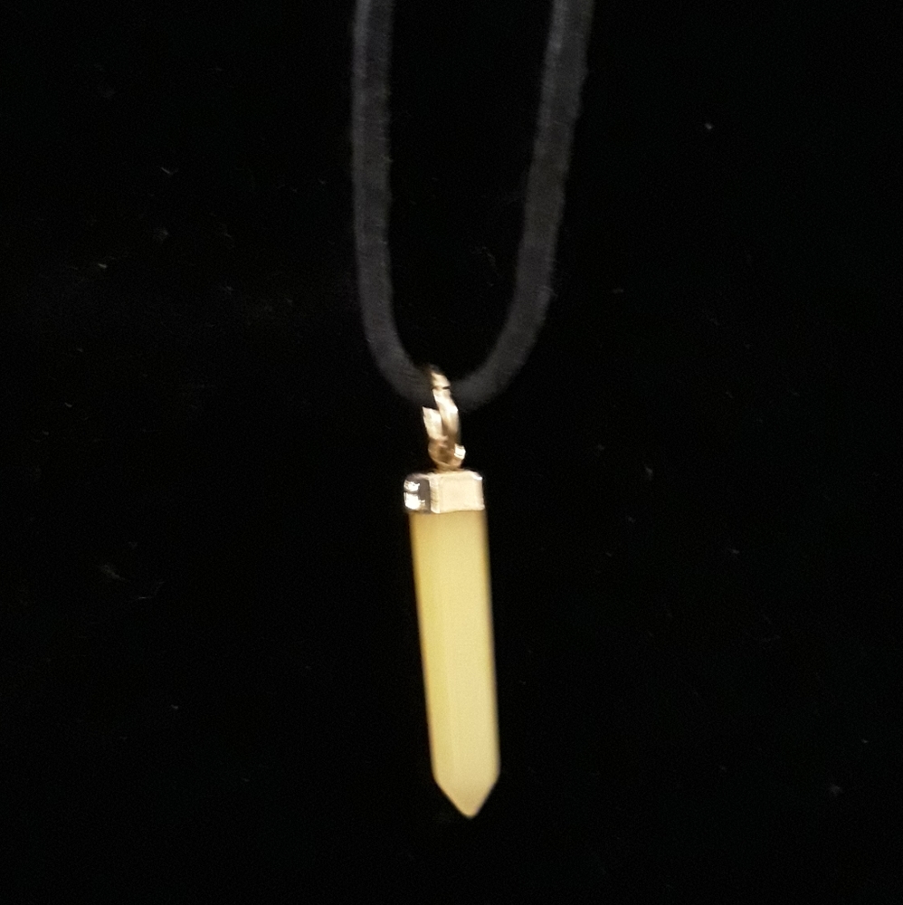 Yellow Jade Crystal Pendant on Black Cord Necklace - Picture 3 of 6